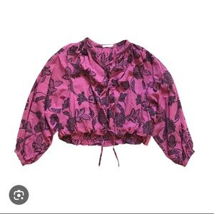 Unsubscribed Purple Tie Front Cropped Blouse